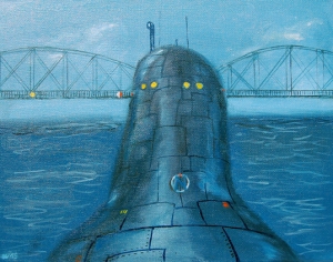 Další Nautilus, tentkrát pod Vyšehradským mostem, 2015, olej na plátně, 24 x 30 / Nautilus near Vyšehrad Bridge, 2015, oil on canvas, 9,5 x 11,8 inch